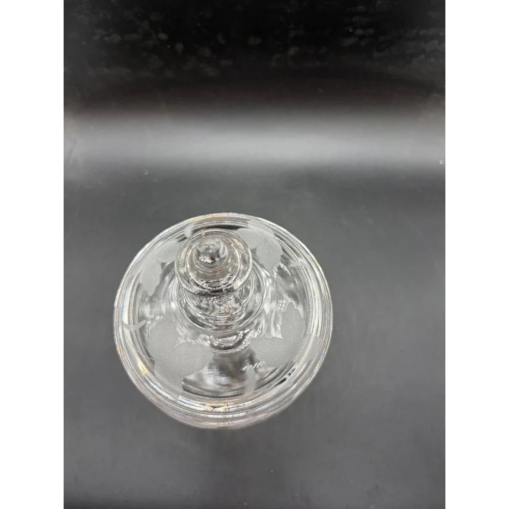 Vintage Etched Glass Pedestal Candy Dish with Lid Leaf Vine Footed Compote Clear